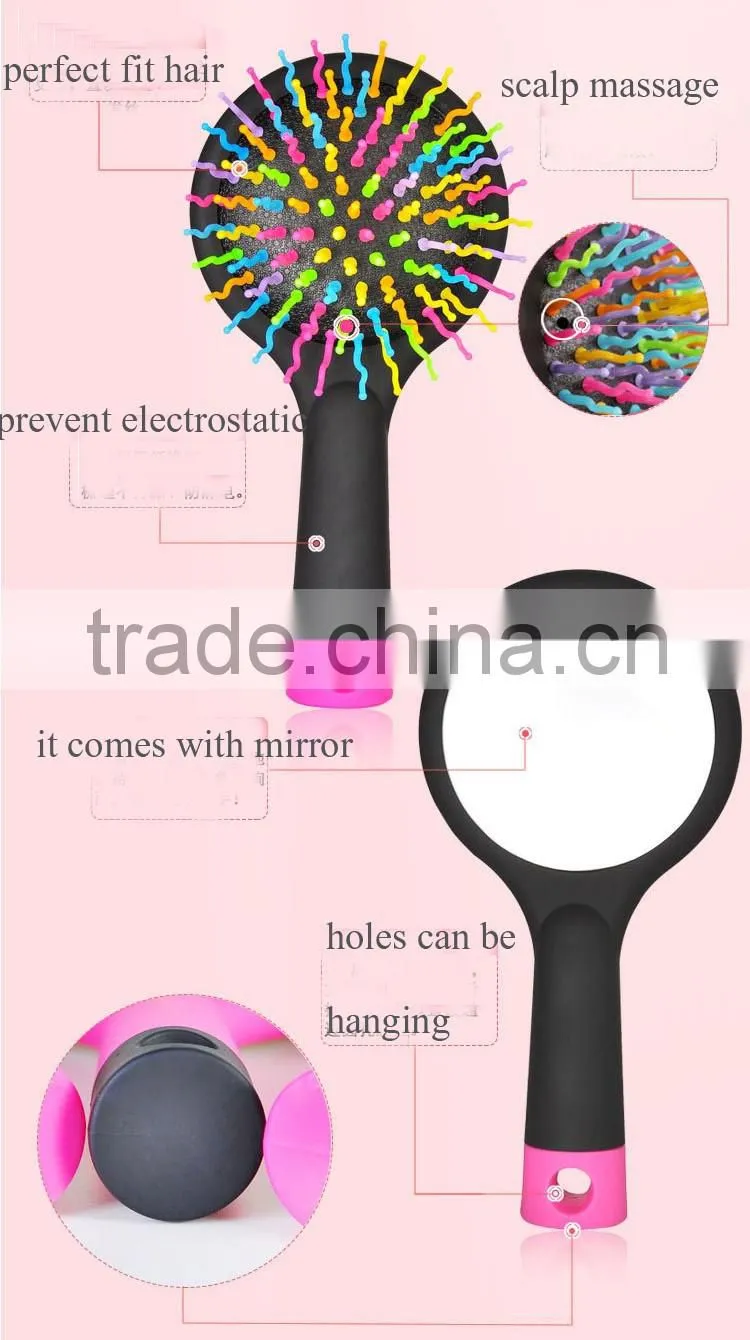 Abundant hair & antistatic Detangling Comb Eyecandy Rainbow wave curly plastic Hair Brush