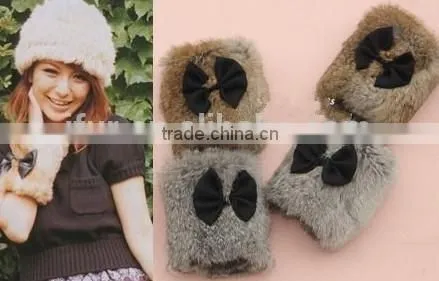 Original Design Lovely Girls Rabbit Fur Wrist Warmers Fur Hand Cuff Gloves