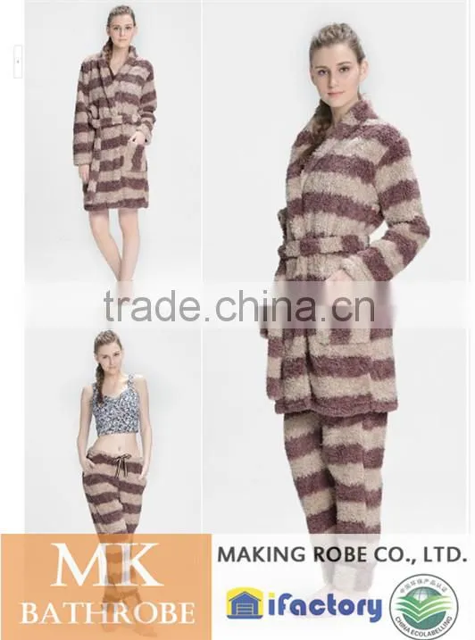 High Water Absorbency Women Fleece Stripe Robe /Bathrobe