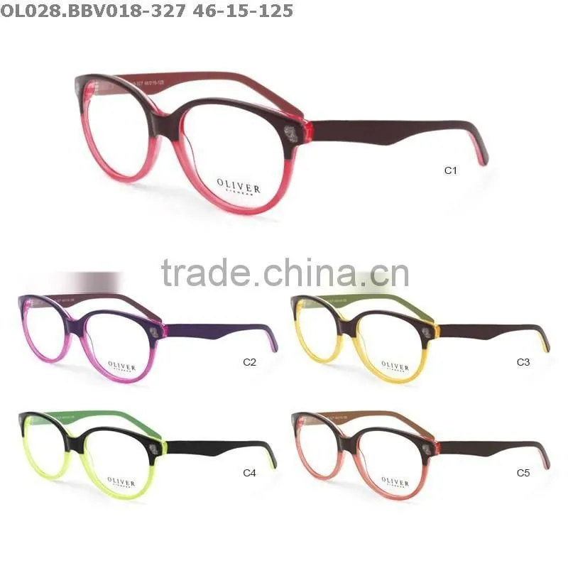 Designer eyeglass frame, eyewear with two-color round front