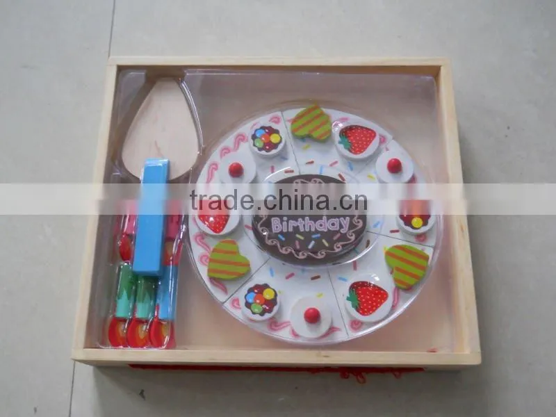 wood birthday cake sets toy with fruits fittings and candle