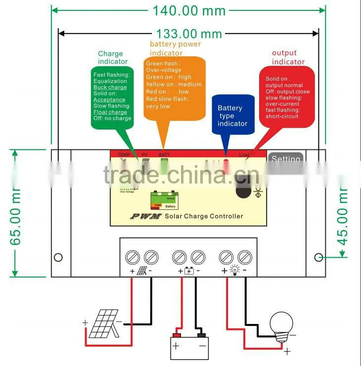 PWM solar charge controller 10-20A 24v 48v pwm solar panel charge controller 12v 10a