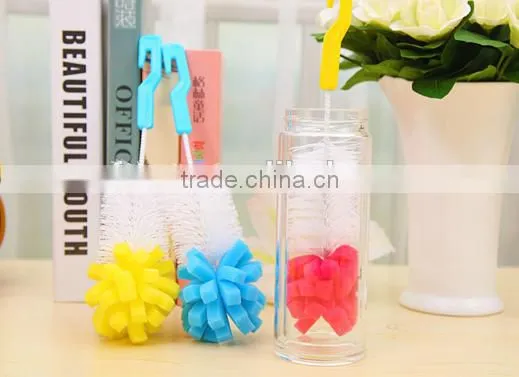 Good design long handle glass bottle cup cleaning brush with sponge head