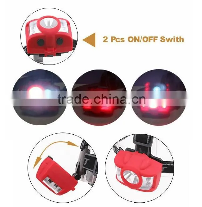 3W+4 Red LED Headlight Camping Headlamp Outdoor Emergency Head Torch Rubber Priting