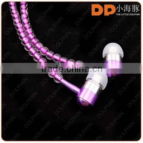 Fashion design selling bead eearphones necklace headphone with mic for woman gift