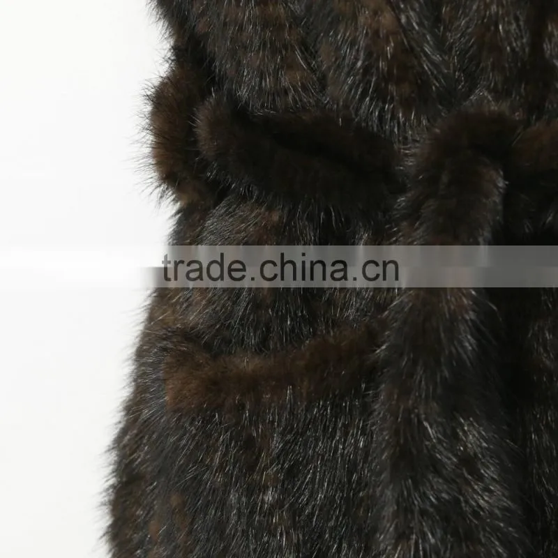 Fashion genuine knitted mink fur vest with hood for women M2902