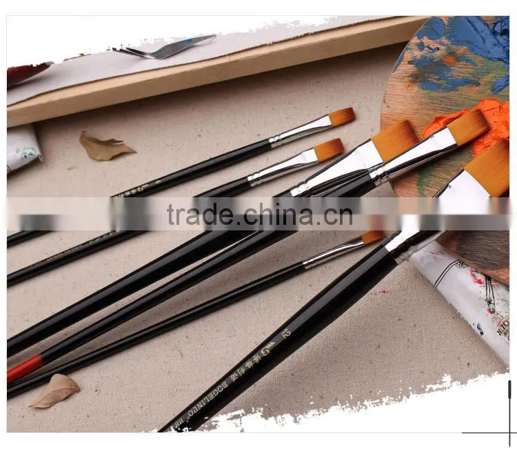 Wholesale art kid paint brush set artistic painting 6pcs, long wooden handle and nylon hair paint brushes for art