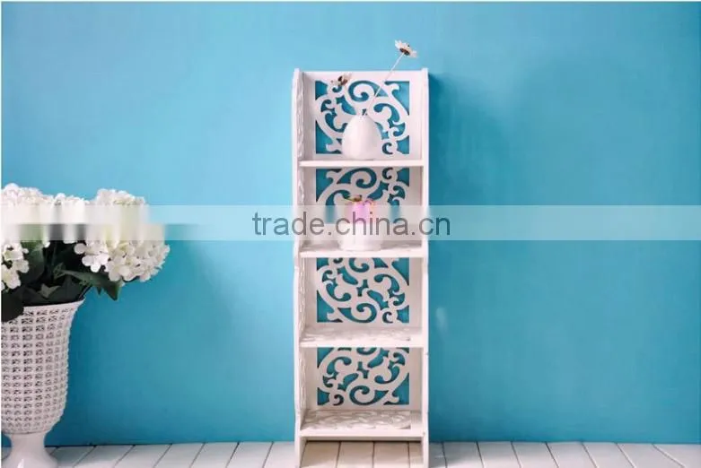 White color water proof DIY carved storage shelves with 4 layer width 24cm(FH-BL0424)