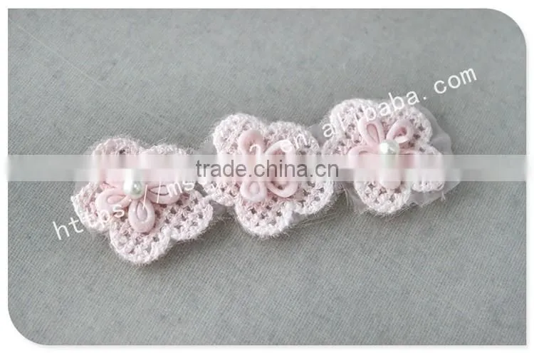 Beautiful 3 cm handmade 3D pink pearl flowers crochet lace trims