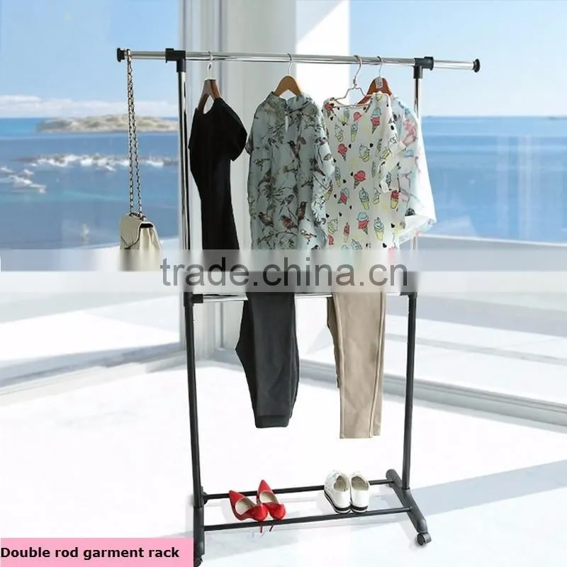 Adjustable Two Rod Garment Rack in Chrome / Black with plenty of space to dry clothes