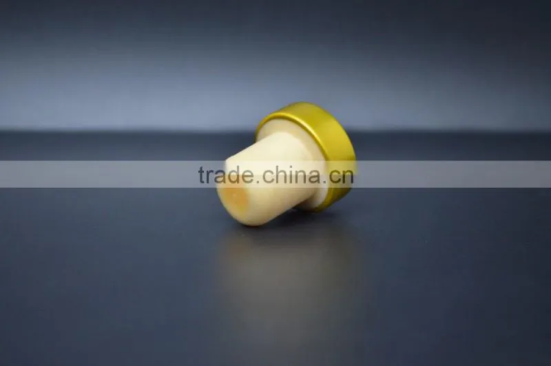 Gold aluminium cap with synthestic cork for glass bottle T-shape cork