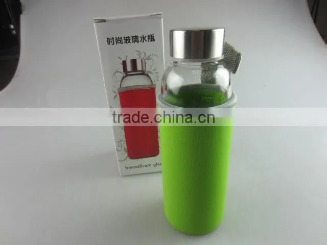 Wholesale glass sport watter bottle with knitted jacket in stock
