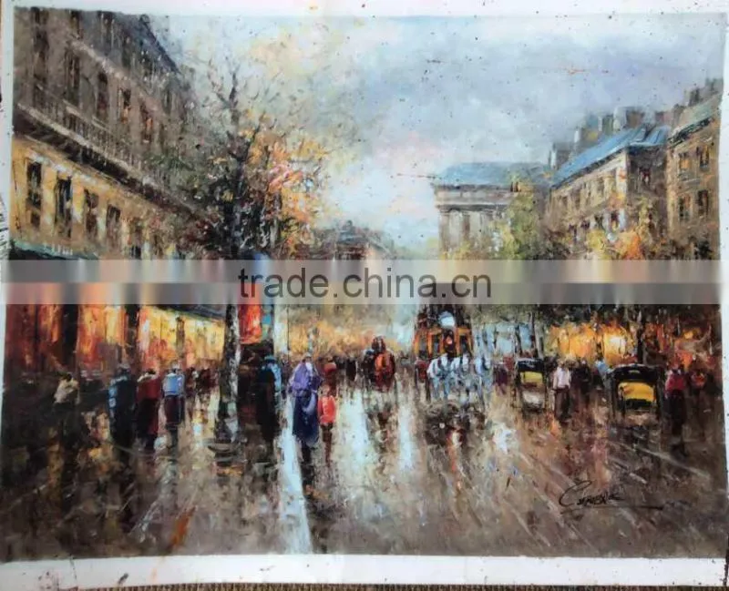 Paris Street Scene Oil Painting on Canvas