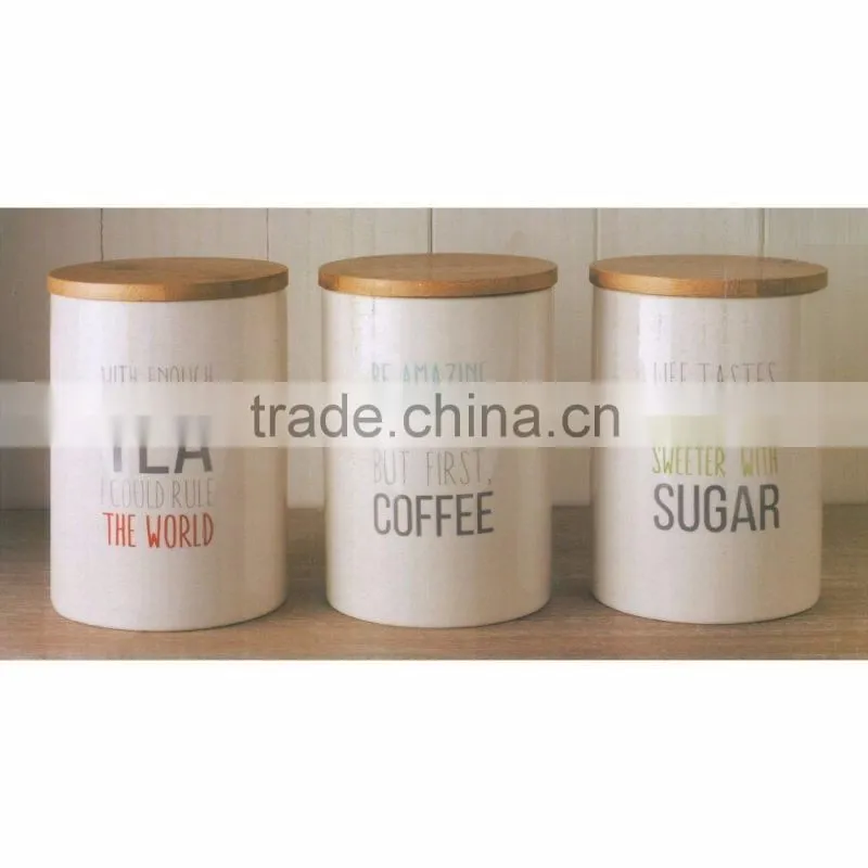 Airtight Metal Logo Kitchen Canister Set With Wooden cover Embossed Line