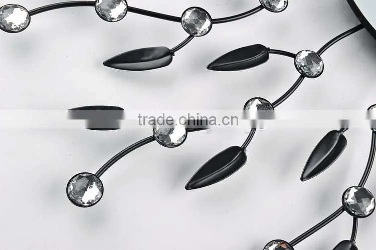 Metal wall digital clock with crystal and leaf