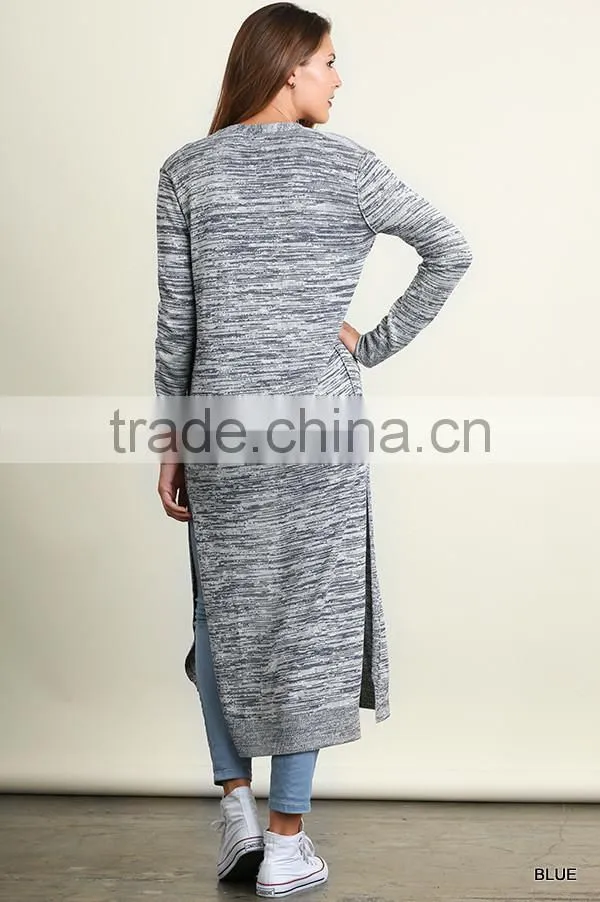Casual Wear Clothing Manufacturer OEM Custom Made Cotton Polyester Heather Knit Open Cardigan Lounge Ladies Long Tail Blouses