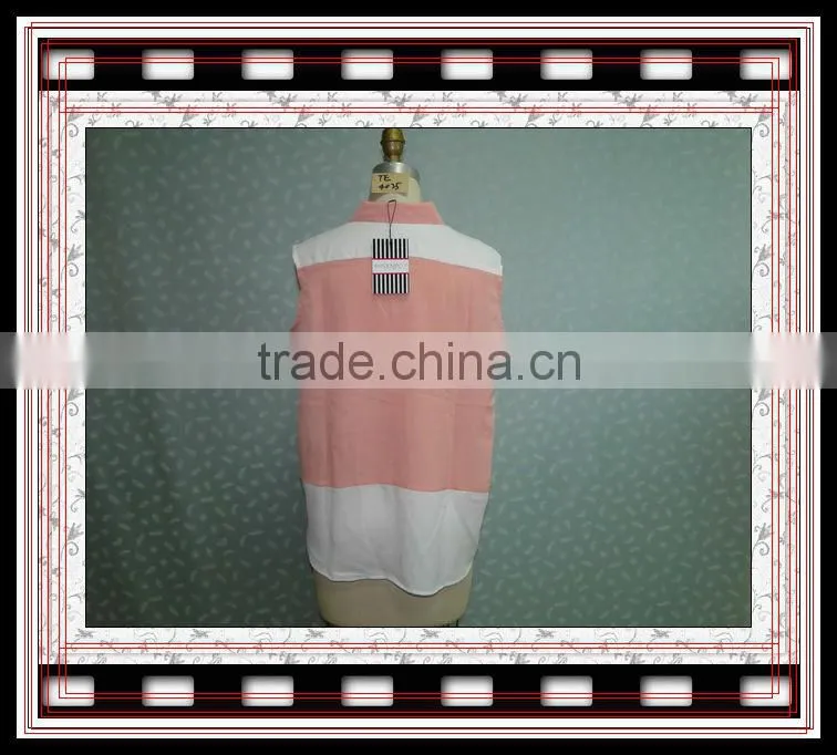 2015 ladies shirts and blouses with combined color tape