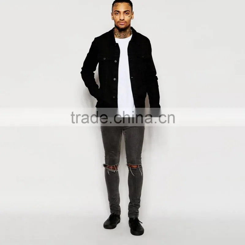 high quality two pocket denim wholesale custom black jacket