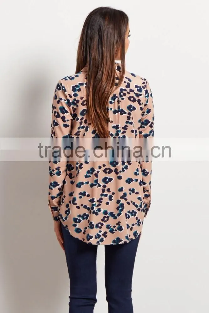 Latest design new fashion button up printing long sleeve maternity clothes
