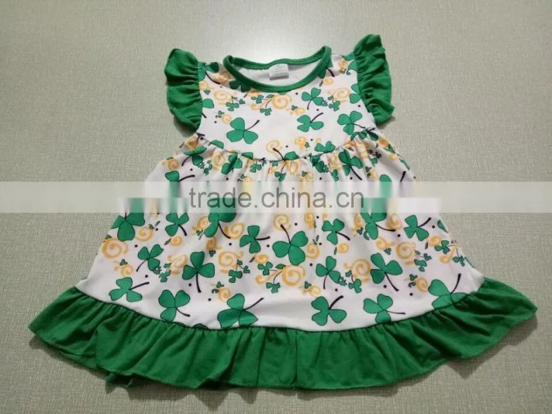 Latest children frocks designs dress whosale girl dresses for st patericks flutter sleeve baby kid clothes