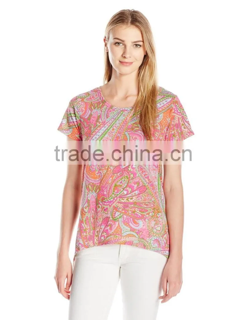 Women's Printed Slub Short Sleeve Neck In Cabana Paisley Print Customizable T Shirt