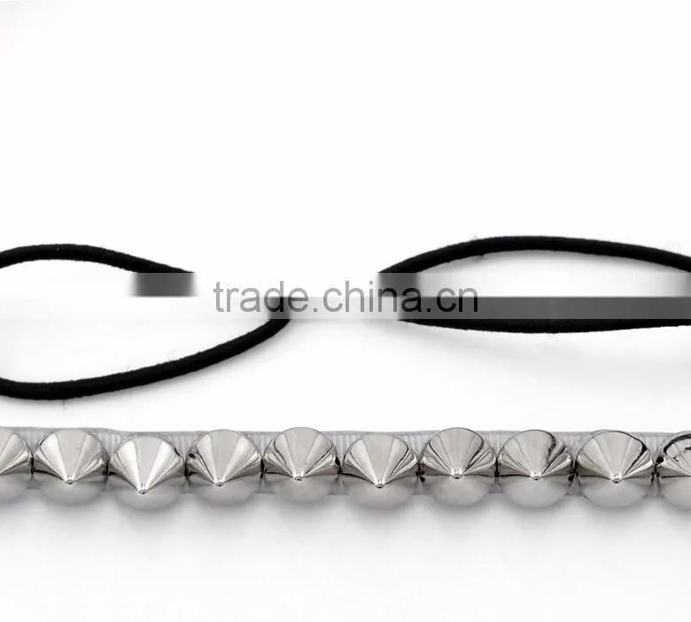 Jewelry Accessories 1 Cool Punk Silver Tone Spike Rivets Elastic Headband Hair Band