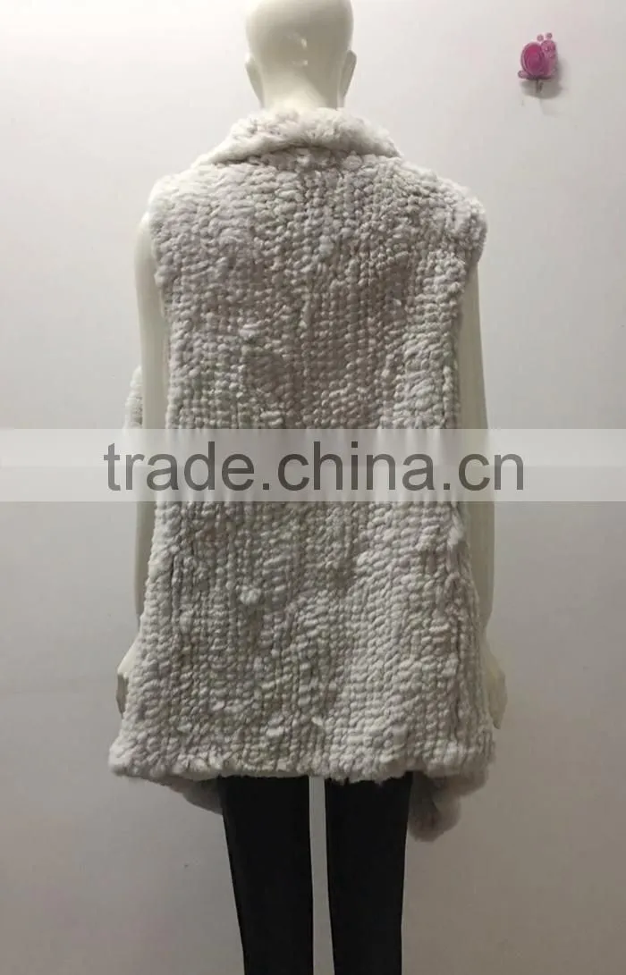 YR1026 Super Quality Real Rabbit Hand knitted Waterfall Vest Cropped Fur Waistcoat