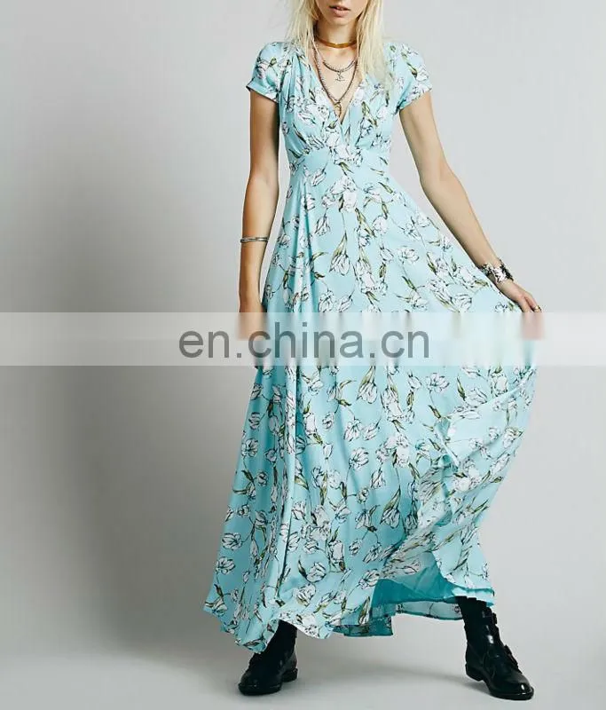 CHEFON V neck plus size bohemian dresses wholesale