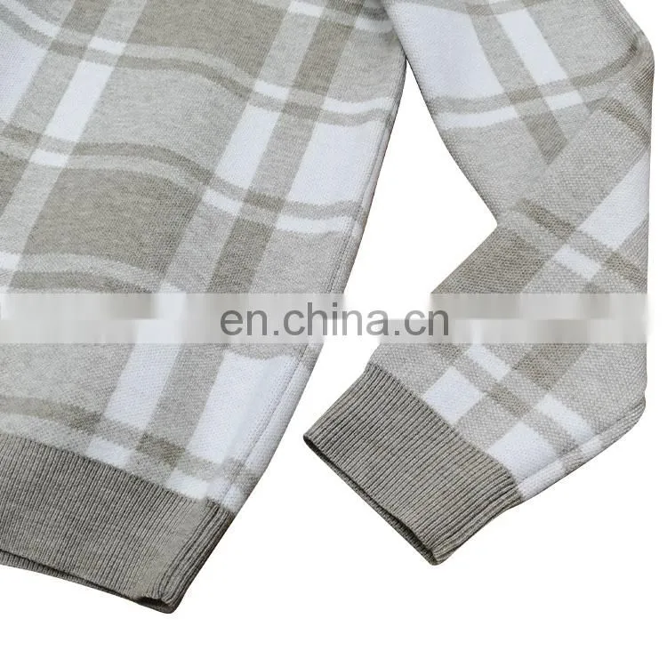 DiZNEW custom logo printed men sweaters long sleeve bulk plaid pullover sweaters