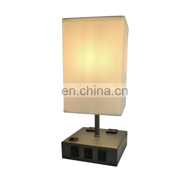 Bedroom bedside hotel room modern minimalist metal fabric USB three socket lamp