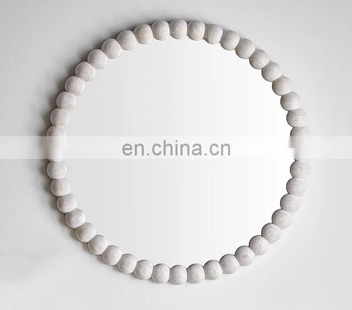 customized hot sale wood Wire frame Wall wooden bead frame moon mirror Home Decor