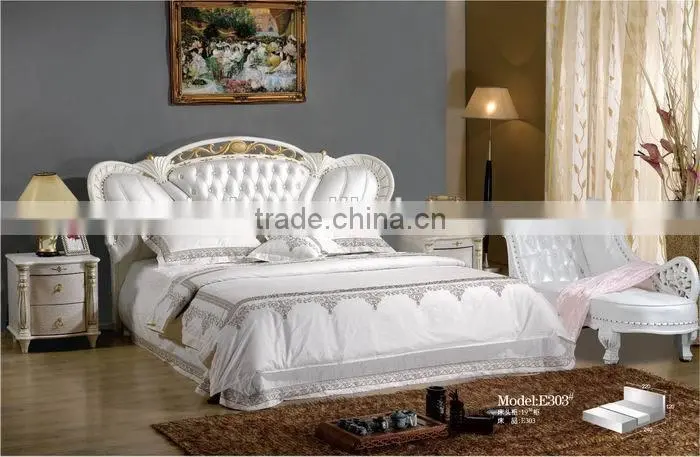 Modern high qualty king size wood bed in leather bed