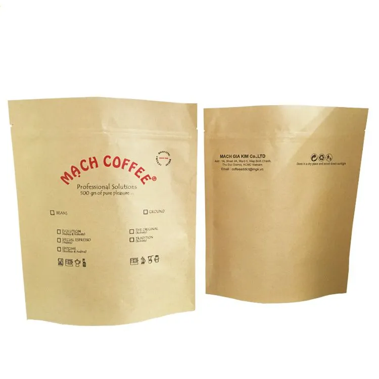 China standing pouch kraft paper coffee scrub packaging with zipper