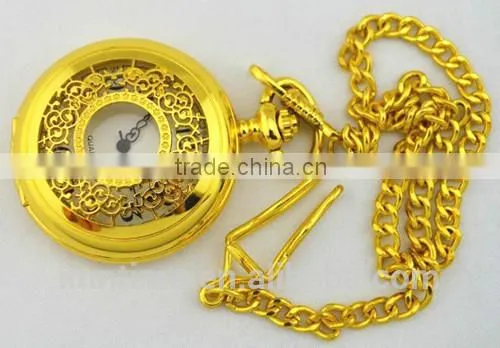 Gold pocket watch china retailer wholesale in bulk all gold hollow pattern digital quartz pocket watch