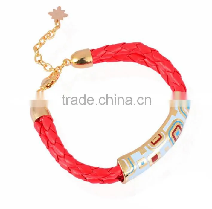 customized DIY fake cloisonne enamel bead leather bracelet