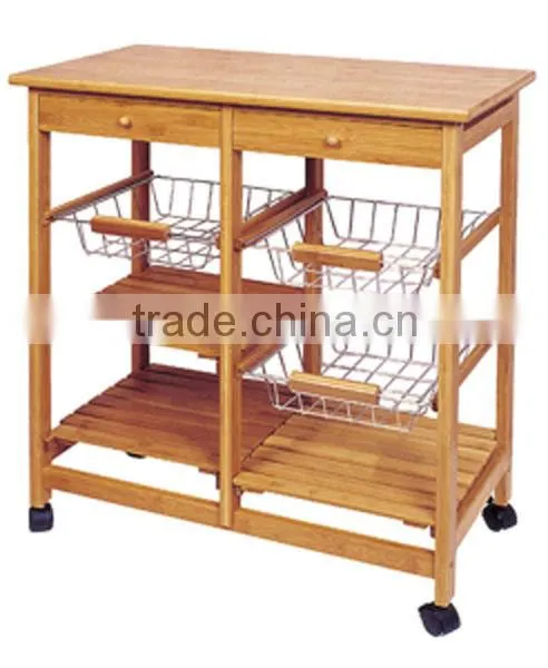 natural bamboo kitchen trolley with baskets