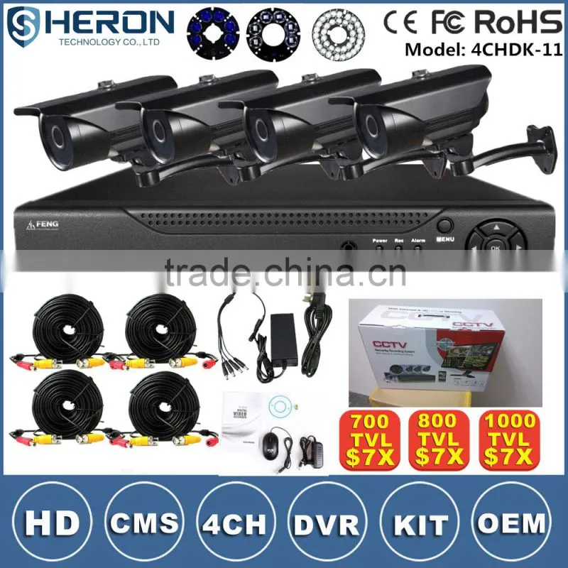4/8/16ch HD 1000TVL H.264 P2P A key Internet DVR KITs security cctv camera system