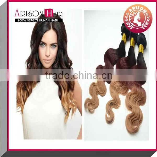 2015 Fashion 100% remy human ombre colored bundles hair weaves 1B/33/27