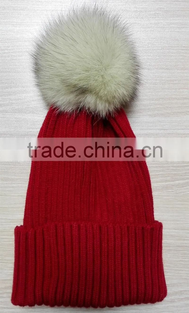 2016 Winter Newest High Quality Knitted 100% Real Racoon Fur Pompom Hat and Scarf Set