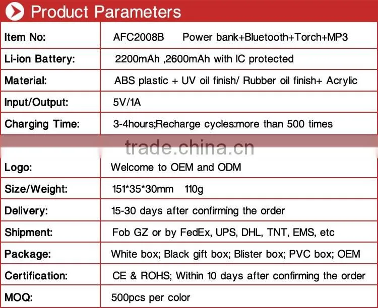 bicycle handsfree move power bank with bluetooth speaker torch