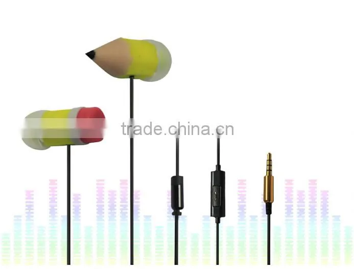 Stylish Pencil earphones Plastic Stereo In-ear earbuds for promotion