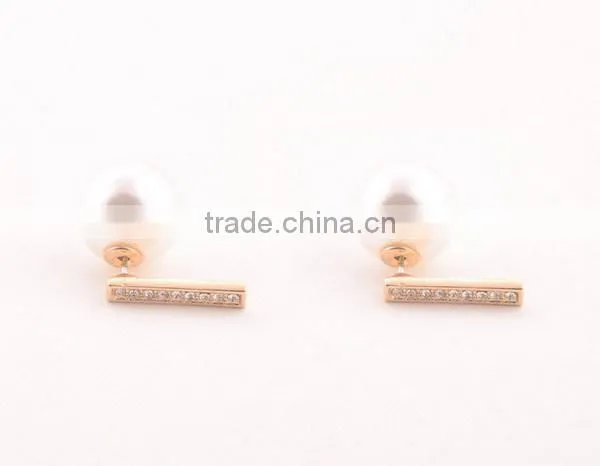 2015fashion rhinestone bar with pearl women's back and front earring