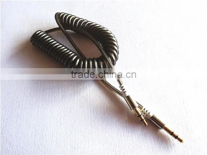 flexible dc3.5m to dc3.5m spiral metal transperant cable extend stereo audio aux cable