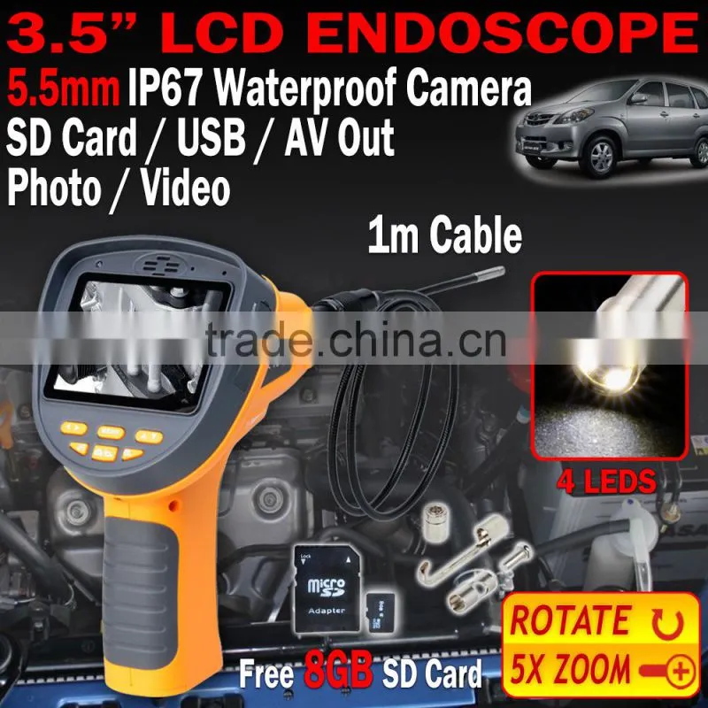 DVR 3.5" LCD Endoscope Borescope Video Recordable 1M IP67 Free 8GB Zoom 8.5mm Inspection Camera