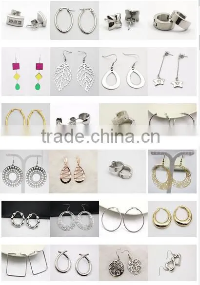 Trendy steel earring studs with clear crystal office lady stud earring with heart crystal