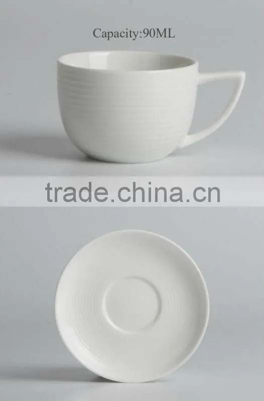 white durable ceramic stripe espresso cup with saucer