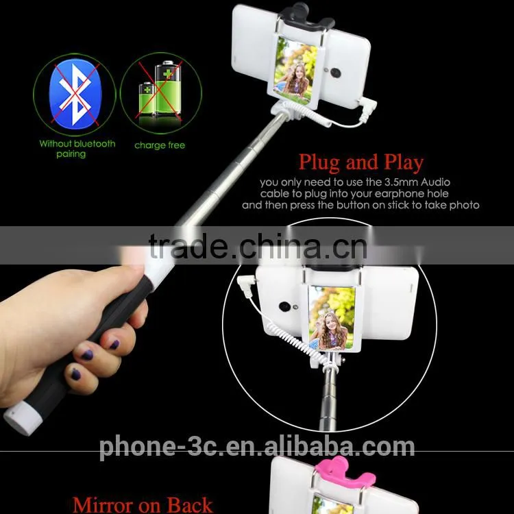 best seller product 2015 kung fu stick, charge free cable take pole selfie stick, extendable monopod with Holder
