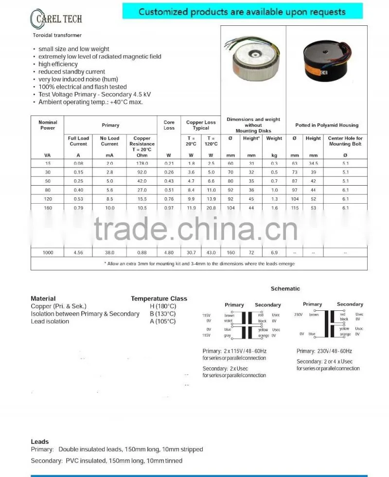 CE ROHS 24V 1500VA 24-0-24 toroidal transformer for audio amplifier, transformer toroidal