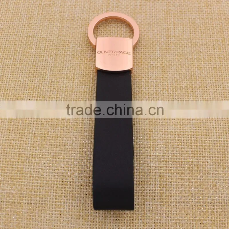 Custom concise gold leather keychain/blank rose gold key chain leather