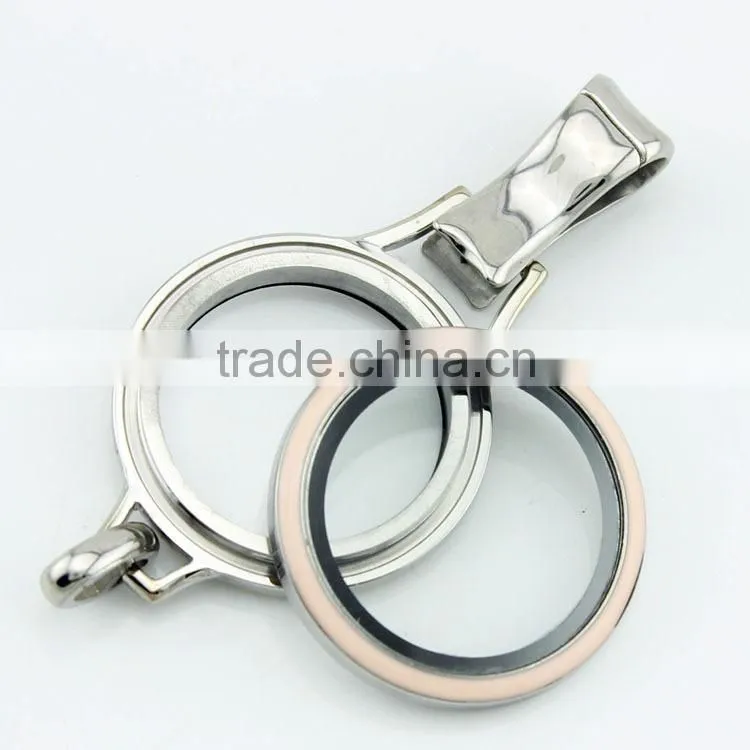 Cheap price 316L stainless steel pink white enamel lanyard screw floating charm glass locket